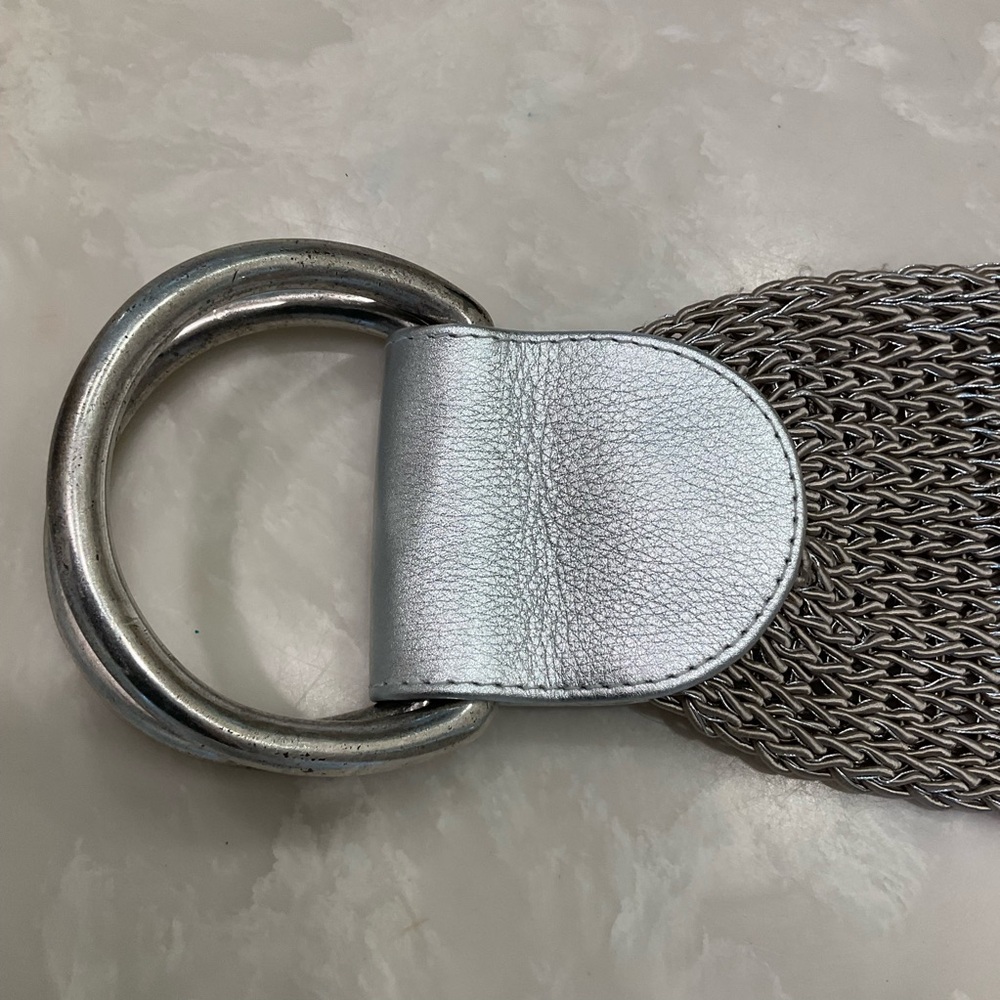 Silver woven wide belt w/ leather detail, adjustable size/one size fits all, NWT - Picture 4 of 11